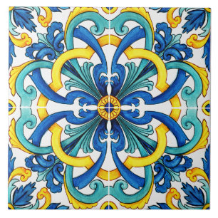 Rustik Gult och blåa Medelhavet Kakelplatta