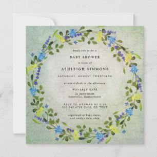 Rustik Gult och Blue Blommigt Baby Shower Inbjudningar