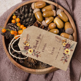 Rustik Gult och Burgundy Fall Blommigt-bröllopsför Presentetikett