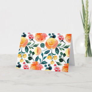 Rustik Gult Orange Vattenfärgsblommor tom Kort