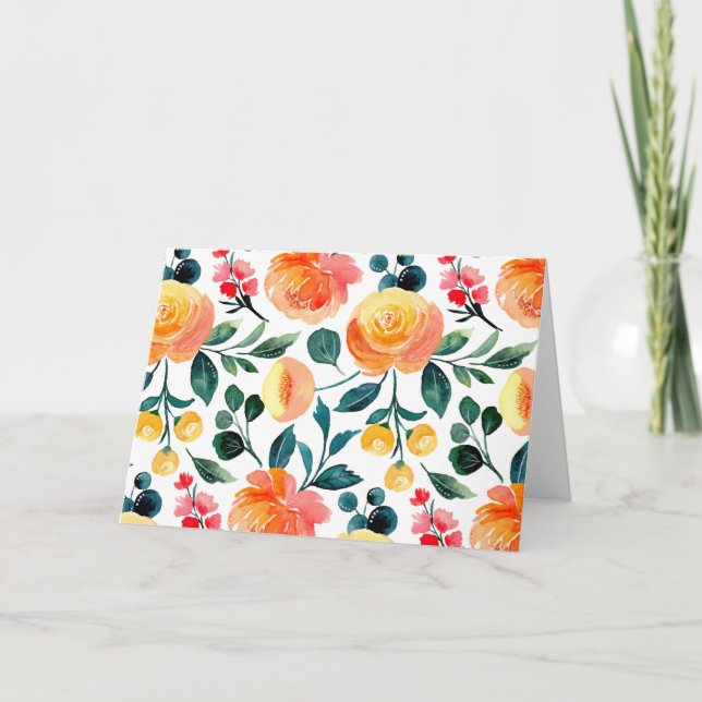 Rustik Gult Orange Vattenfärgsblommor tom Kort (Framsida)