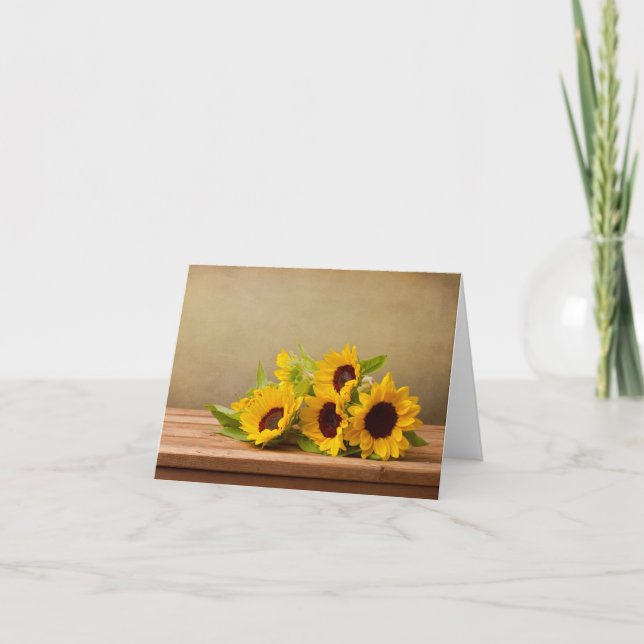 Rustik Gult Solrosblommor Blommans Hej, Tack Kort (Framsida)