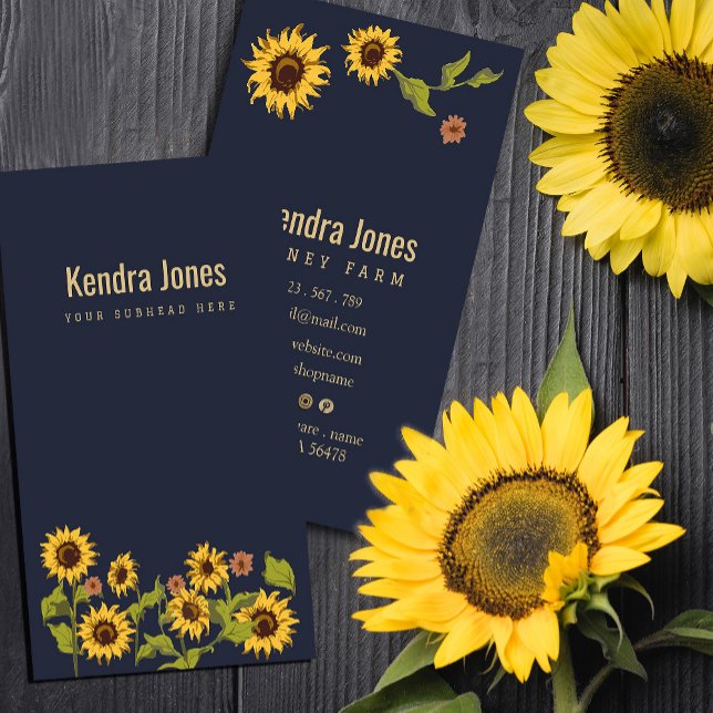 Rustik Gult Solrosfärgsbakgrund Mörk för vattenfär Visitkort ( a touch of nature! Our rustic sunflower card is designed for those who love a bold look #florist)