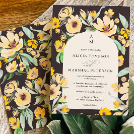 Rustik Gult solrosgris blommigt chic bröllop Inbjudningar