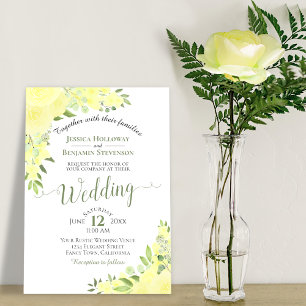 Rustik Gult Watercolor Blommigt Elegant bröllop Inbjudningar