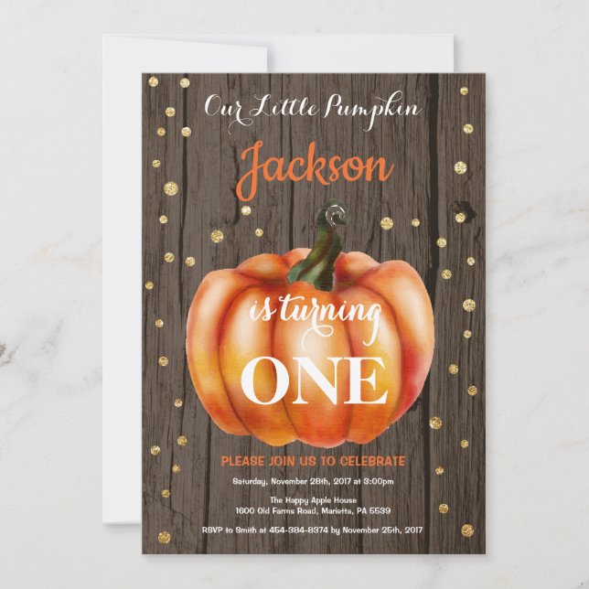 Rustik Halloween-födelsedagsinbjudan Guld Inbjudningar (Framsida)