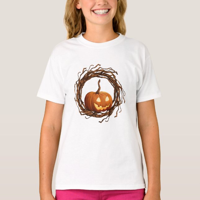 Rustik Halloween Jack O Lantern Kvistrans Ram T Shirt (Framsida)