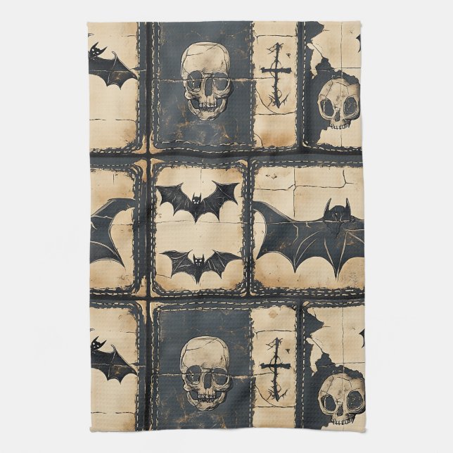Rustik Halloween-läppteknik i Denim-mönster Kökshandduk (Vertikal)