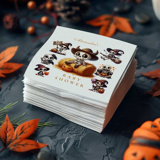 Rustik Halloween-Skelett-Barnkalas-inbjudan Pappersservett (Skapare uppladdad)