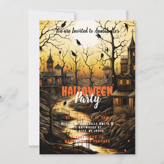 Rustik Halloweenfest i byn när solen går ned Inbjudningar (Framsida)