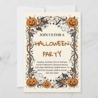 Rustik Halloweenfest med Pumpa & Spöke Inbjudningar