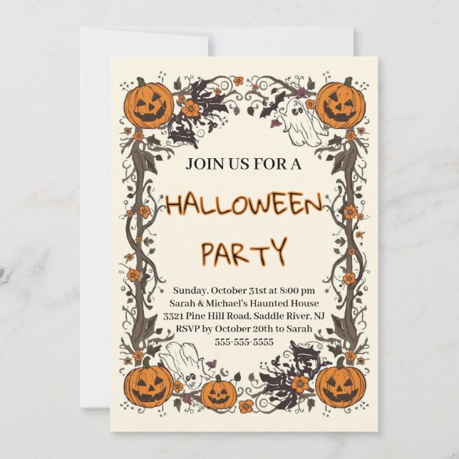 Rustik Halloweenfest med Pumpa & Spöke Inbjudningar (Framsida)
