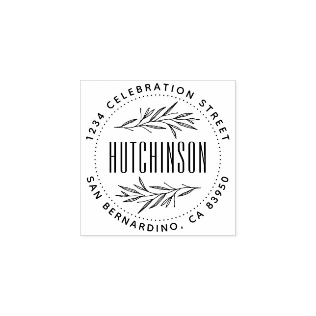 Rustik handdragen Grenar Round-Returadress Stämpel (Tryck)