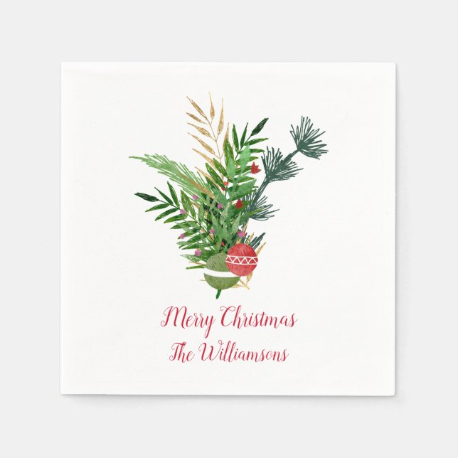 Rustik handritad bladbouquet God Jul Pappersservett (Framsidan)