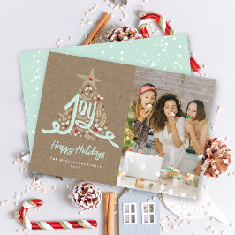 Rustik Handritad Glädje Kalligrafi Lövverk Foto Julkort