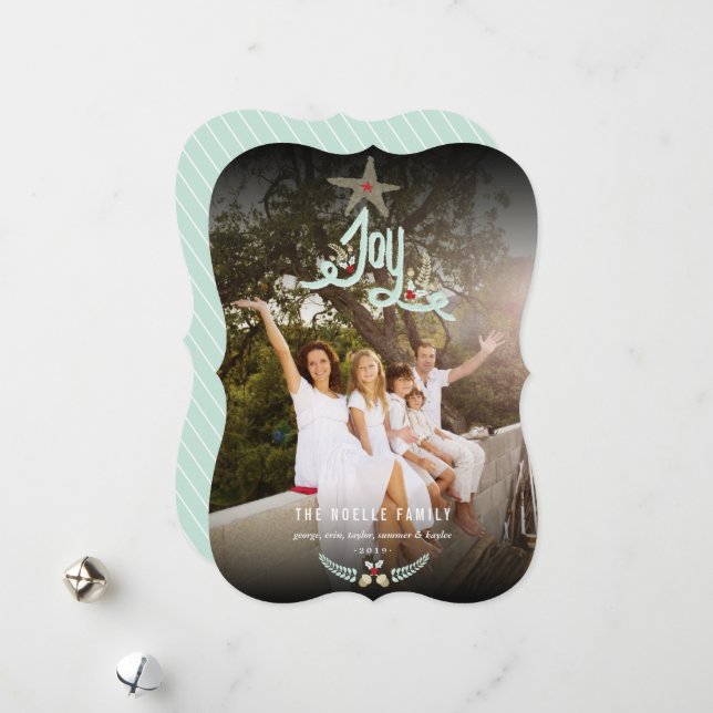 Rustik Handritad Glädje Kalligrafi Lövverk Foto Julkort (Fram/Back In Situ)