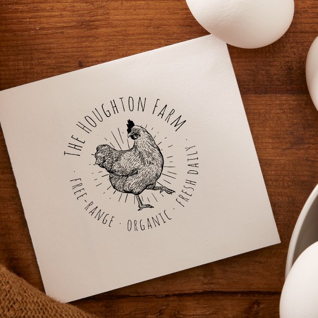 Rustik Handritad Kycklinggård Frigående Ägg Stämpel (Rubber Stamp Mock-up)