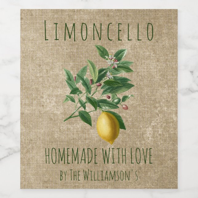 Rustik Hantlangad med Kärlek Limoncello Vinflaska Etikett (Singel etikett)