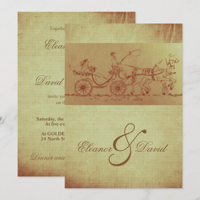 Rustik häst och vintage bröllop inbjudningar (Fram/baksida)