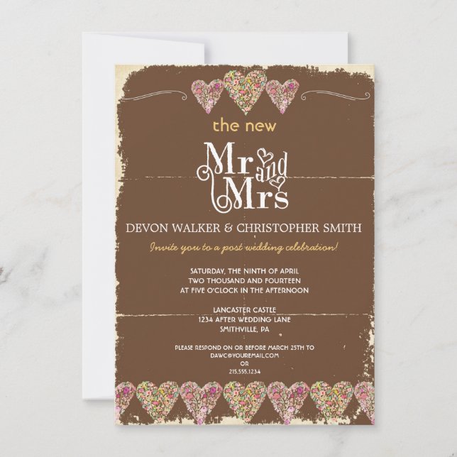 Rustik Hearts Chalkboard efter bröllopsinbjudan Inbjudningar (Framsida)