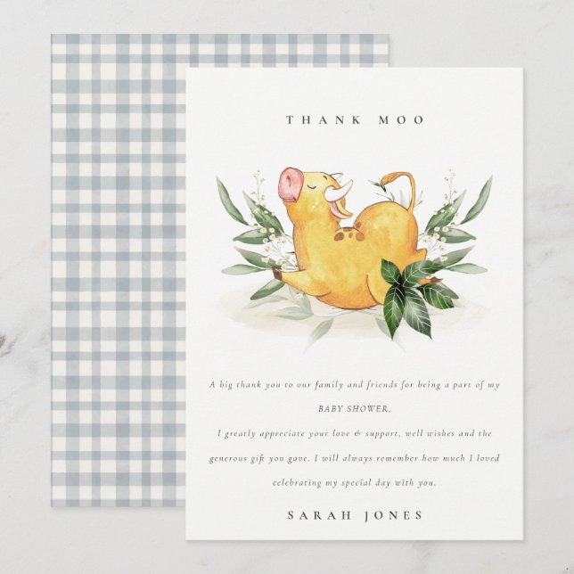 Rustik Heliga Cow Farm Foliage Baby Shower Tack Kort (Fram/baksida)