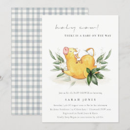 Rustik Heliga Kow Farm Foliage Baby Shower Inbjuda Tack Kort
