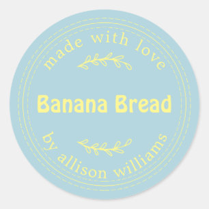 Rustik hembakat bananbröd Blå Gul Runt Klistermärke