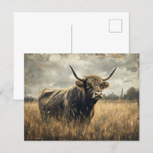 Rustik Highland Cow Ligcape Art Vykort