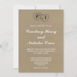 Rustik hjärtinitial bröllopsinbjudan med spets inbjudningar