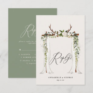 Rustik hjort akvarell vit blomsterbröllop RSVP c OSA Kort