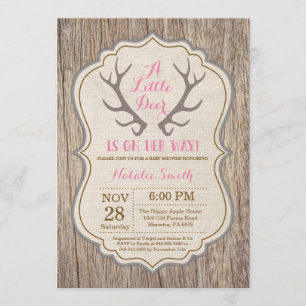 Rustik Hjort Antler Rosa Girl Baby Shower Inbjudningar
