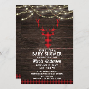 Rustik Hjort Antlers Wood Ljus Baby Shower Inbjudningar