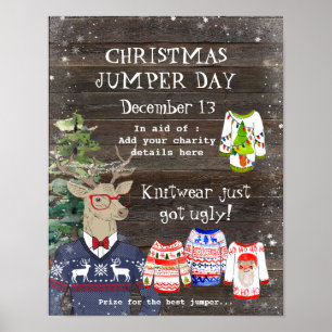 Rustik hjort christmas jumper day poster