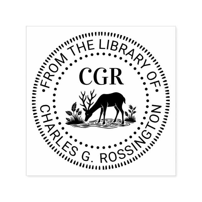Rustik Hjort Dricker Vatten Biblioteksbok Namn Självfärgande Stämpel (Design)