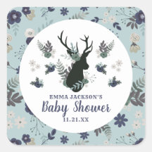 Rustik Hjort Head Blue Blommigt Modern Baby Shower