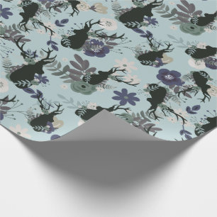 Rustik Hjort Head Blue Blommigt Modern Baby Shower Presentpapper