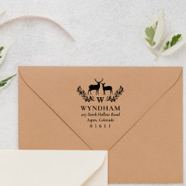 Rustik Hjort Utandning Monogram Namn Adress Självfärgande Stämpel