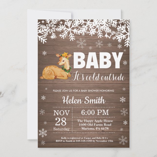 Rustik Hjort Vinter Baby Shower Inbjudan (Framsida)