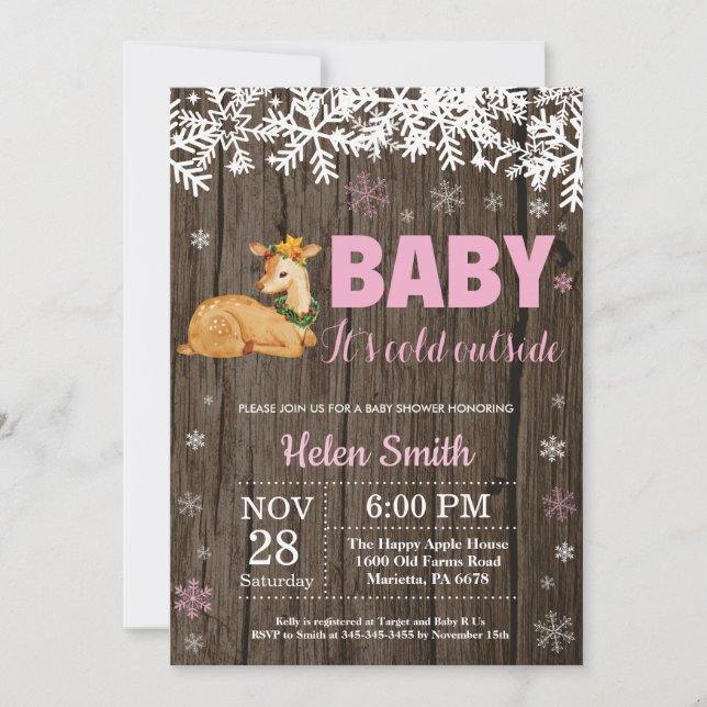 Rustik Hjort Vinter Flick Baby Shower Inbjudan (Framsida)