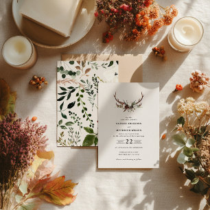 Rustik hjorthorn blomster bröllop boho skogslada inbjudningar