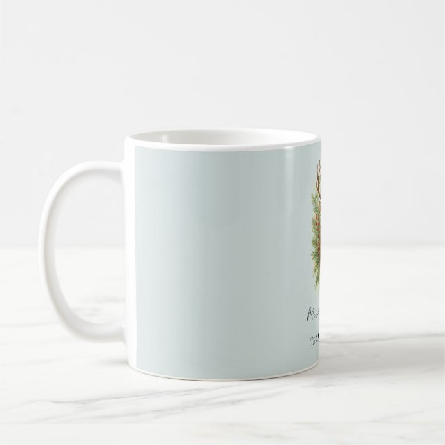 Rustik hjorthuvud från skogen med vintergrönska -  kaffemugg (Vänster)