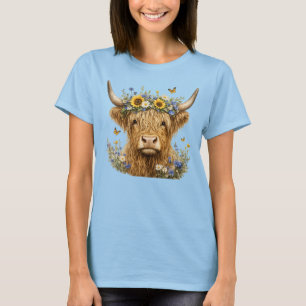 Rustik höglands ko blomster t shirt