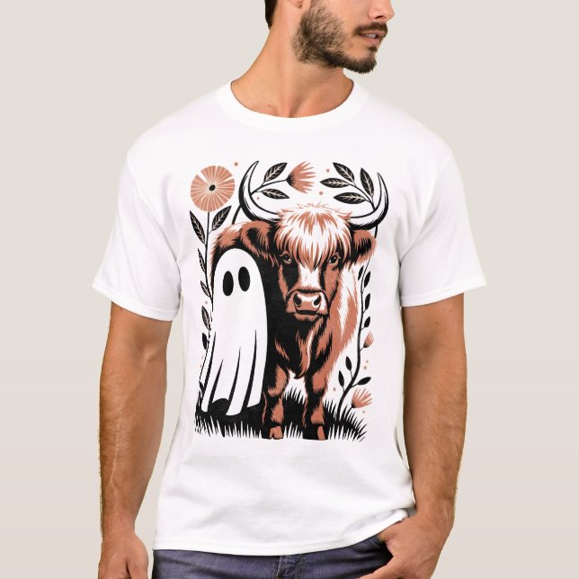 Rustik Höglands Ko Ghost Halloween T Shirt (Framsida)