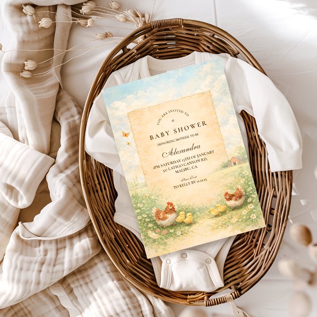 Rustik Höna och Kycklingar Baby Shower Inbjudningar (Skapare uppladdad)