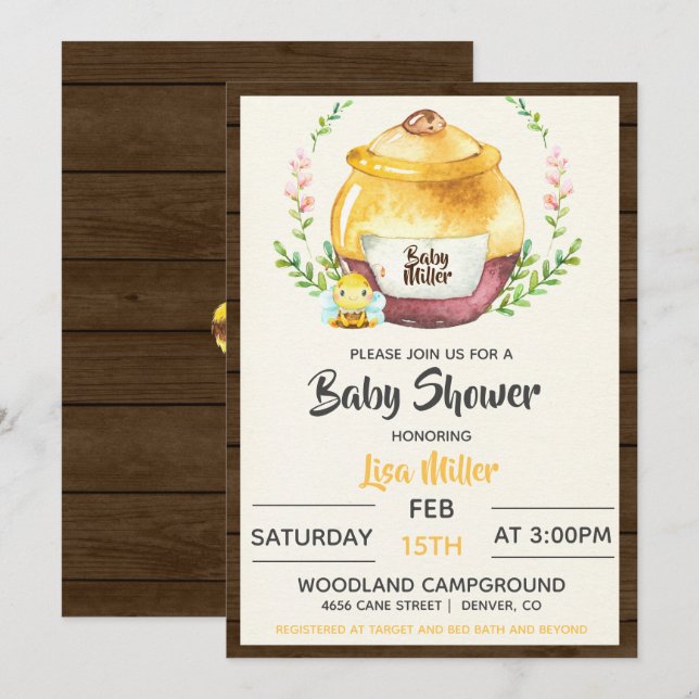 Rustik honungspot & Bee Baby Shower Inbjudningar (Fram/baksida)
