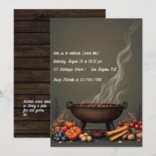 Rustik höst-BBQ höstsammankomst Inbjudningar (Fram/baksida)
