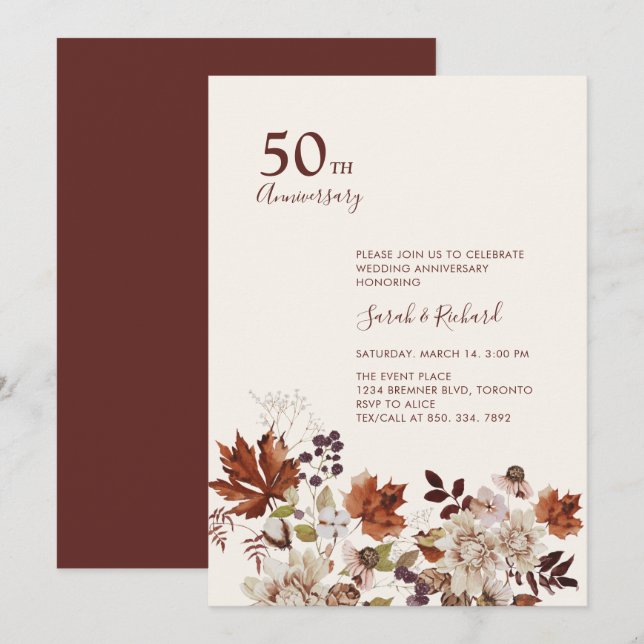 Rustik Höst Blommig Bröllops Jubileumsfest Inbjudningar (Fram/baksida)