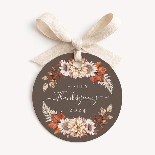 Rustik Höst Blommig Glad Thanksgiving  Gåvor Etiketter (Rustic Fall Floral Happy Thanksgiving Favor Tags)