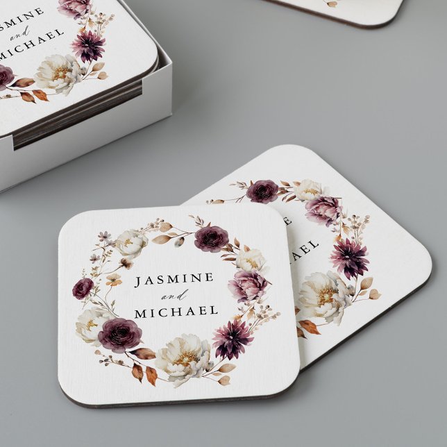 Rustik Höst Blommig Krans Bröllop Underlägg Papper Kvadrat (Skapare uppladdad)