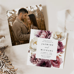 Rustik Höst Blommig Ram Fyrkantig Foto Bröllop Inbjudningar